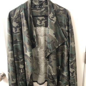 Camo open front sweater